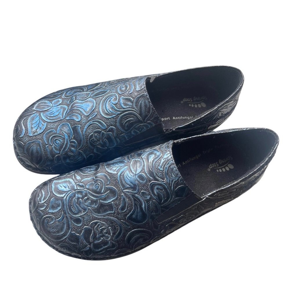 Spring Step Manila Slip On Comfort Shoe Hybrid Blue Floral Tooled Leather Sz 8.5 - Picture 12 of 12